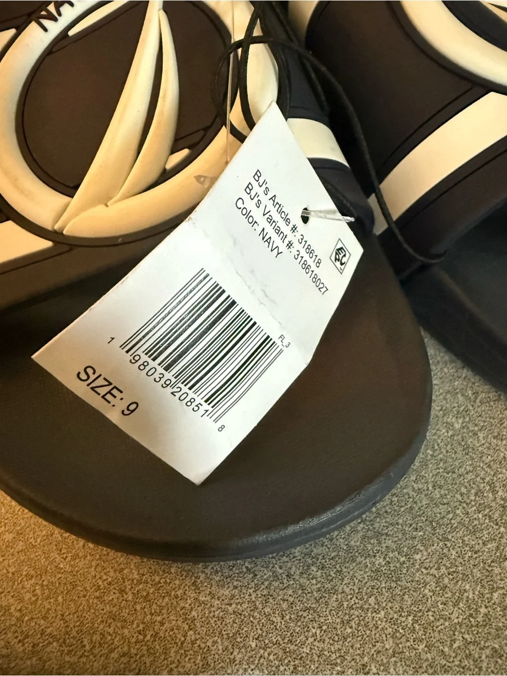 Nautica Women's Navy and White Slide Sandals with Sail Emblem